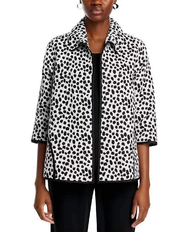 Easy Aline Jacquard Shimmer Jacket In Black/ivory Cardigan Sweater Pullover