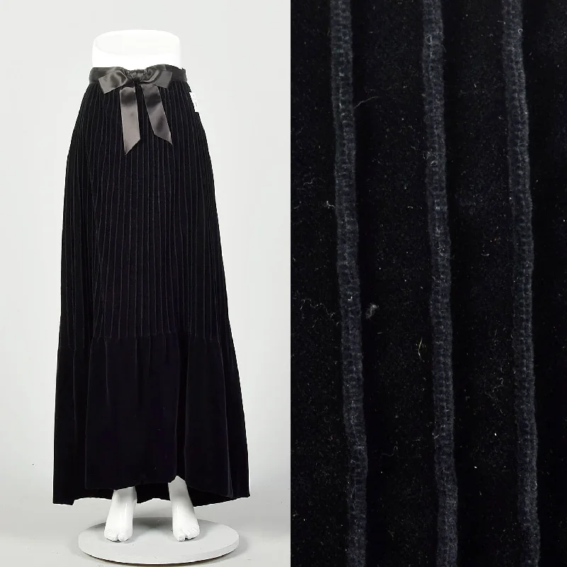 Small 1970s Black Skirt Velvet Formal Evening Maxi cashmere skirt soft