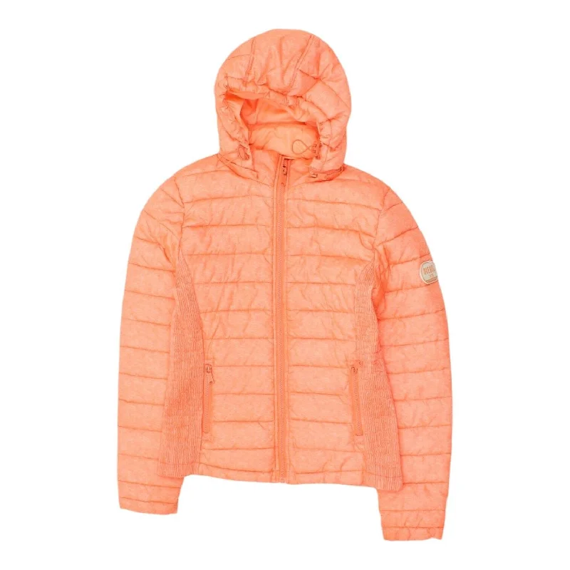 Diesel Womens Orange Pink Hooded Puffer Jacket | Designer Quilted Coat VTG Tailored Jacket Straight Jacket A-Line Jacket