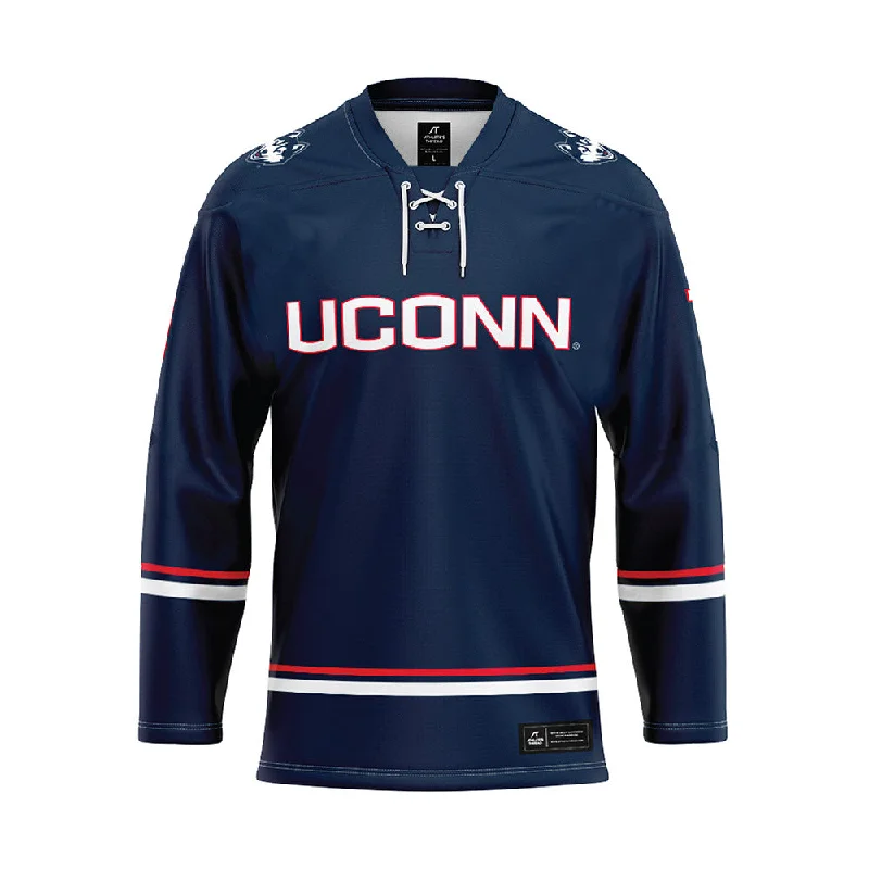 UConn - NCAA Women's Ice Hockey : Megan Warrener - Navy Hockey Jersey Boat Neck Jersey Shirt UConn - NCAA Women's Ice Hockey : Megan Warrener - Navy Hockey Jersey Boat Neck Jersey Shirt
