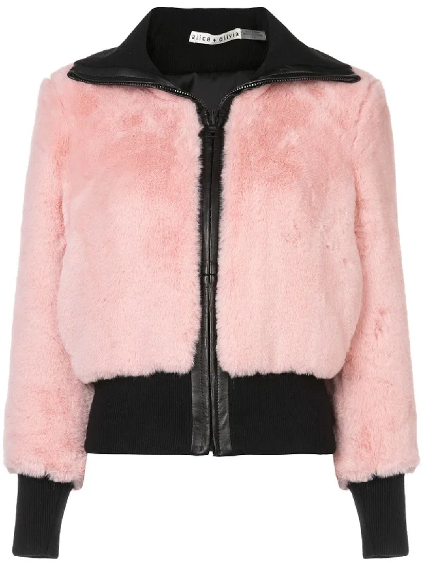 faux fur track jacket Zippered Jacket Buttoned Jacket Snapped Jacket