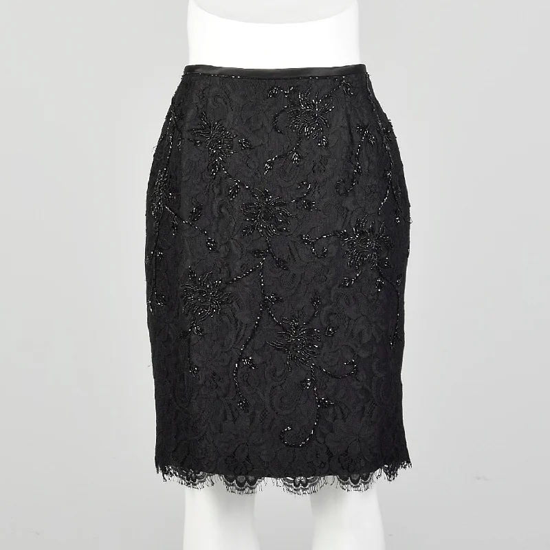 XS Black Beaded Lace Skirt leather skirt bold