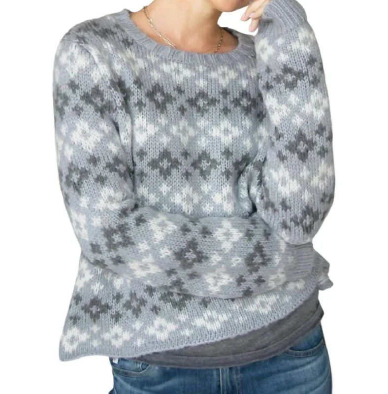 Shrunken Fair Isle Sweater In Sterling Multi Front Pockets Side Pockets Patch Pockets