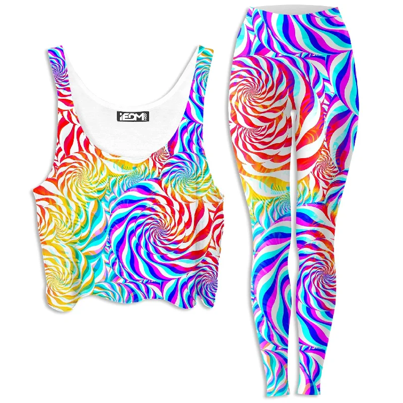 PLUR Rainbow Crop Top and Leggings Combo Plaid Crop Top Polka Dot Checkered