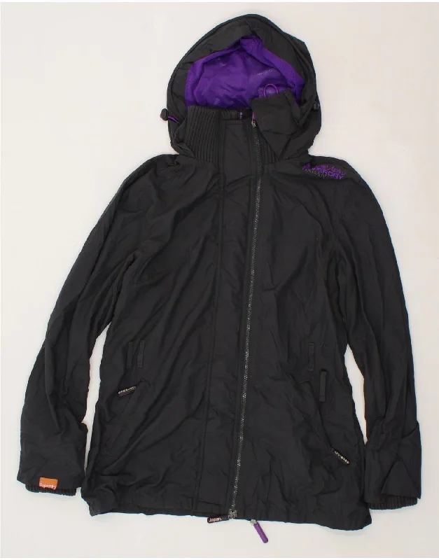 SUPERDRY Womens The Windmac Hooded Windbreaker Jacket UK 16 Large Black Nylon Jacket Polyester Jacket Spandex Jacket