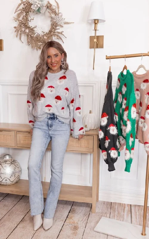 Holiday Santa Party Sweater | S-2X Ribbed Striped Patterned