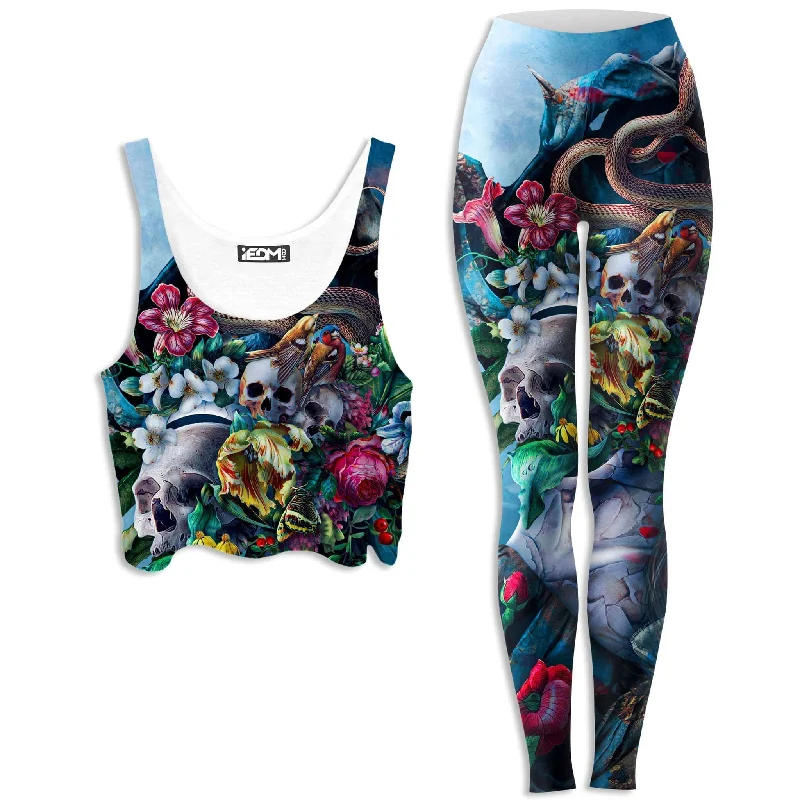 Live and Die Crop Top and Leggings Combo Cotton Fabric Linen Fabric Terry Fabric