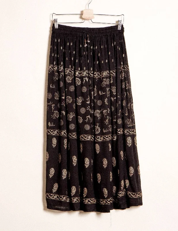 Bagru Skirt - Black Only silk skirt smooth