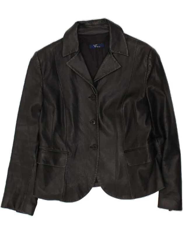 VOG Womens 3 Button Leather Blazer Jacket IT 48 XL Black Leather Jacket Blazer Coat