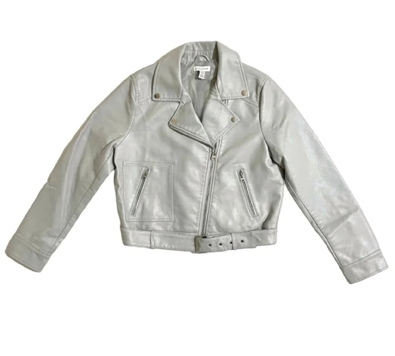 Women's Faux Leather Belted Moto Jacket In Gray Jersey Jacket Tulle Jacket Batik Jacket