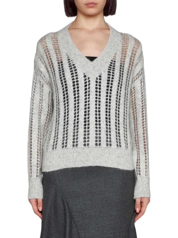 Dazzling Net Sweater In Medium Grey Herringbone Houndstooth Plaid
