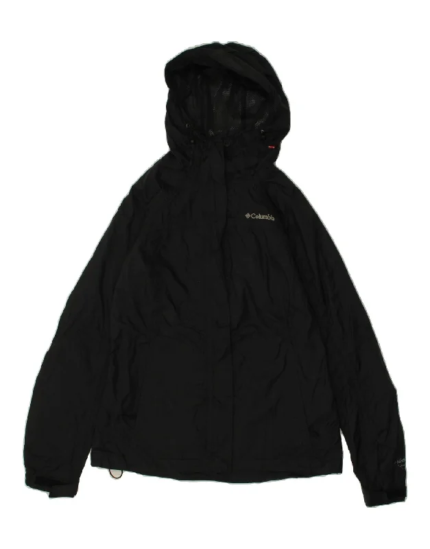 COLUMBIA Womens Hooded Rain Jacket UK 10 Small Black Nylon Fitted Jacket Loose Jacket Oversized Jacket