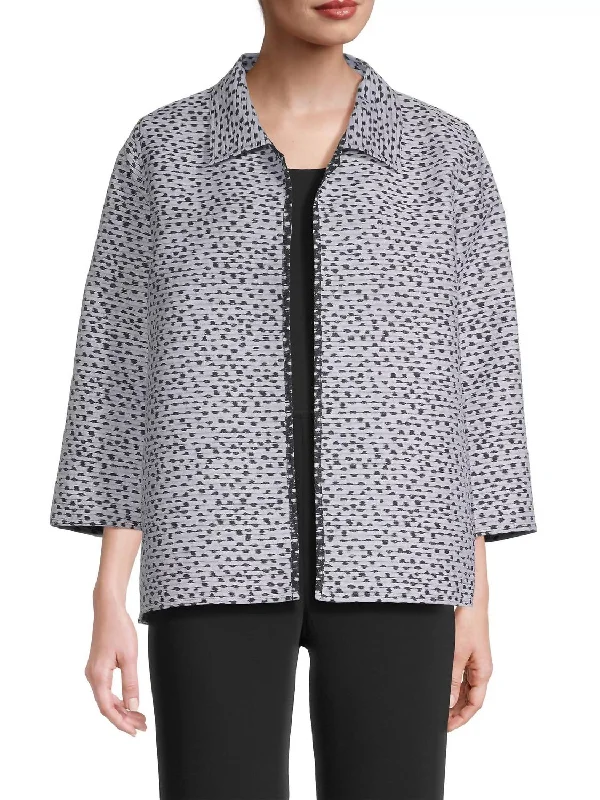 Contrast Dot Jacquard Easy Jacket In White/black Striped Jacket Polka Dot Jacket Floral Jacket