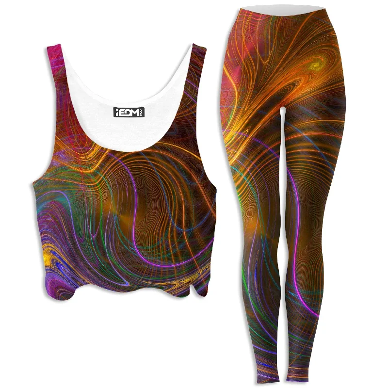 Fractalized Crop Top and Leggings Combo Hooded Caped Shawl Collar