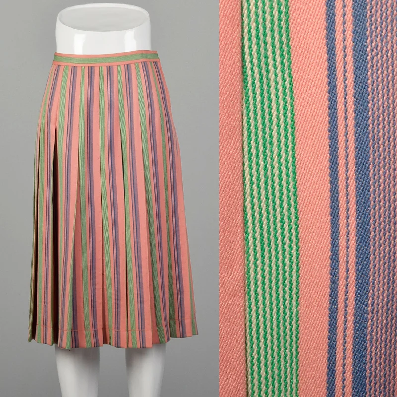 Small Valentino Boutique 1960s Pink Stripe Pleated Skirt cashmere skirt plush