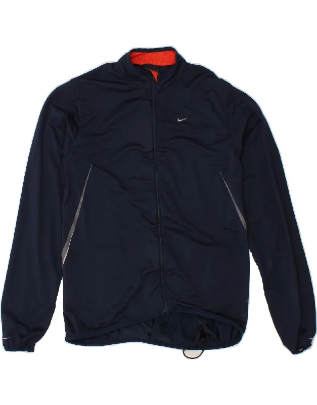 NIKE Womens Tracksuit Top Jacket UK 10/12 Medium Navy Blue Colourblock Print Jacket Jacquard Jacket Patchwork Jacket