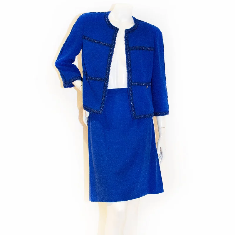 2007 Royal Blue Wool Skirt Suit high waist skirt