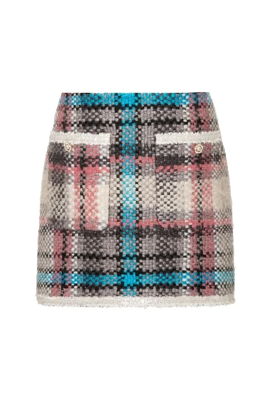 CHECKERED PINK AND BLUE WOOL-BLEND MINI SKIRT wrap skirt elegant