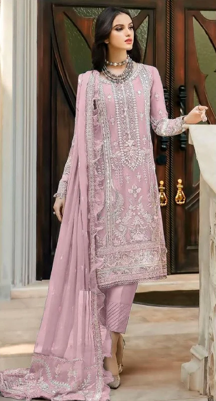 Women's Purple Georgette Embroidered With Handwork Kurta With Trouser & Dupatta - Jyoti Fashion Trousers Cargo pockets