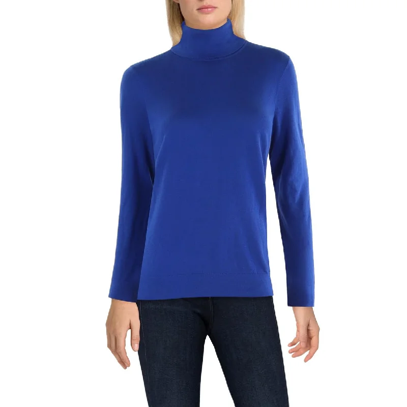 Womens Knit Long Sleeve Turtleneck Sweater Spandex Blend Rayon Blend Denim Blend