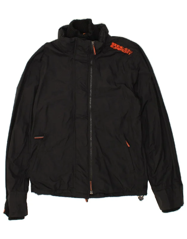 SUPERDRY Womens Windbreaker Jacket UK 18 XL Black Nylon Wool Jacket Cashmere Jacket Tweed Jacket