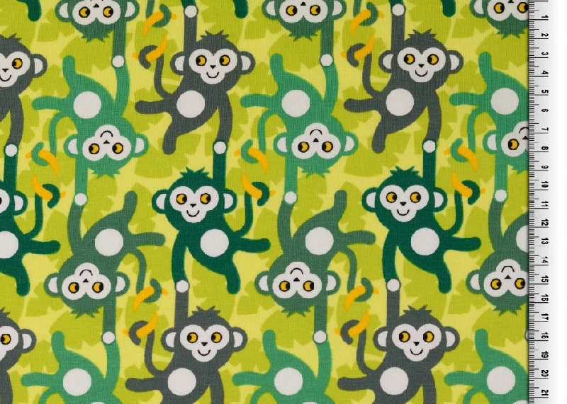 Monkeying Around Printed Cotton Jersey Fabric Mustard Yellow Jersey Tee