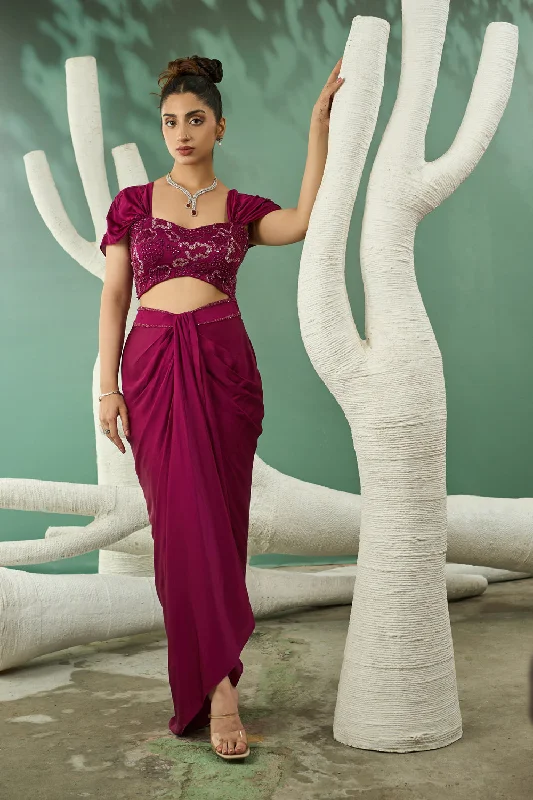 Plum Pink Drape Skirt Set velvet skirt rich