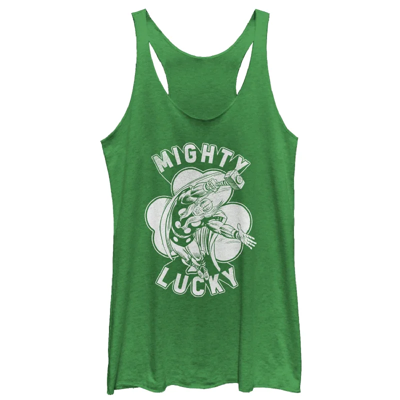 Women's Marvel St. Patrick's Day Thor Mighty Lucky Clover Racerback Tank Top ribbed tank top