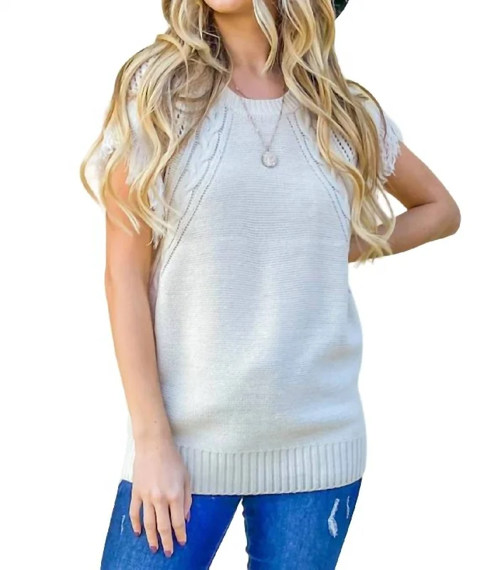 Shoulder Tassel Detail Sweater In Ivory Soft Cozy Warm
