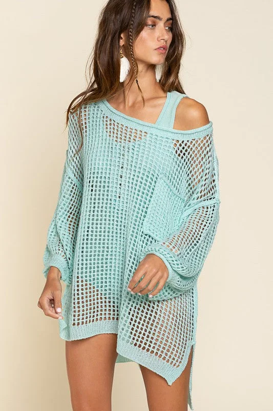 Boho Summer Fishnet Sweater Terry Blend Velvet Blend Canvas Blend
