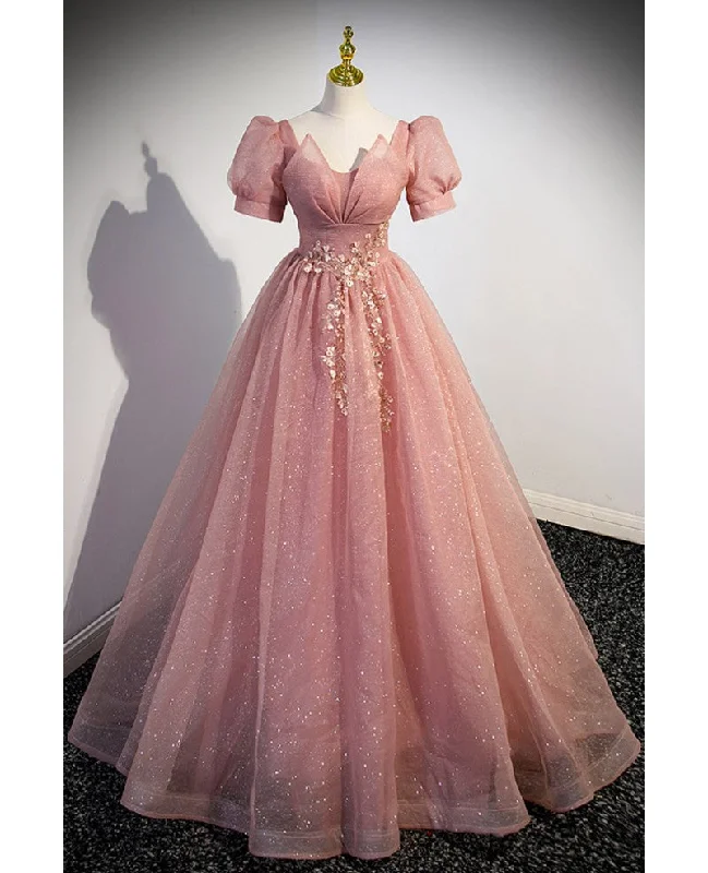 Elegant red pink beaded rhinestone fluffy short sleeved ball dress with red pink V-neck butterfly patch flower dew back strap and floor length evening dress Tunics Chic elegant Elegant red pink beaded rhinestone fluffy short sleeved ball dress with red pink V-neck butterfly patch flower dew back strap and floor length evening dress Tunics Chic elegant