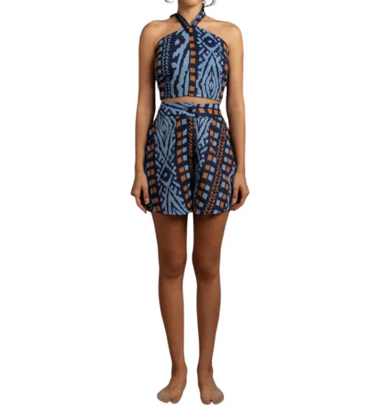 Nora Tola Crop Top In Blue Rayon Velvet Corduroy
