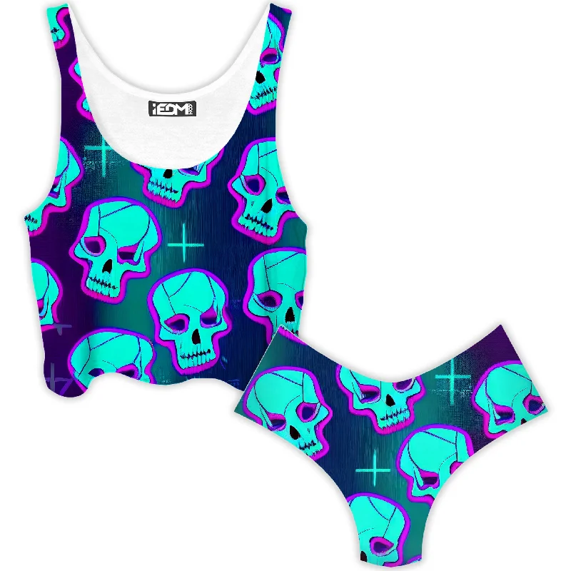 Neon Fright Crop Top and Booty Shorts Combo Chenille Blend Fleece Blend Nylon Blend