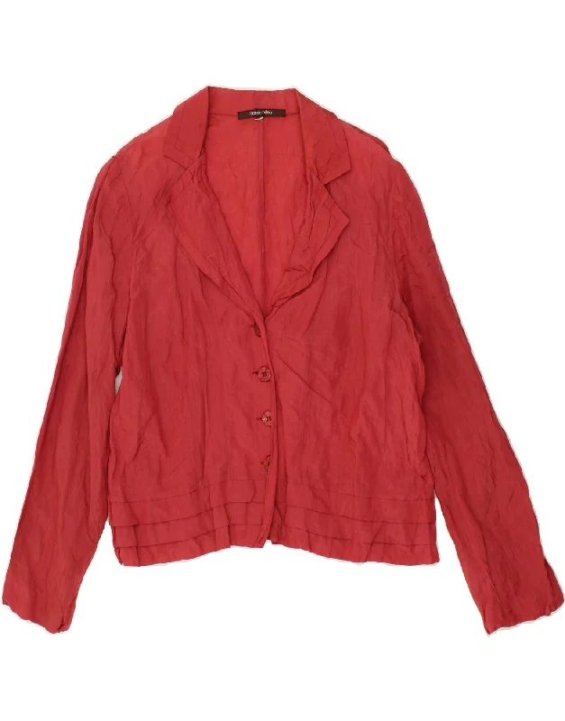 VINTAGE Womens 4 Button Blazer Jacket UK 16 Large Red Polyamide V-Neck Jacket Boat Neck Jacket Square Neck Jacket