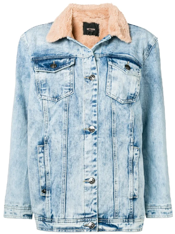 contrast-collar denim jacket Front Pockets Side Pockets Patch Pockets