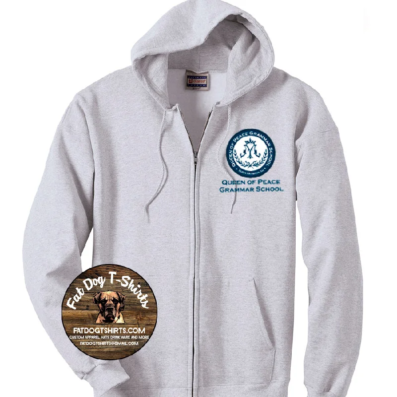 QUEEN OF PEACE FULL ZIP HOODIE-GREY YOUTH/ADULT Hoodie with Hood Adjustable Protection