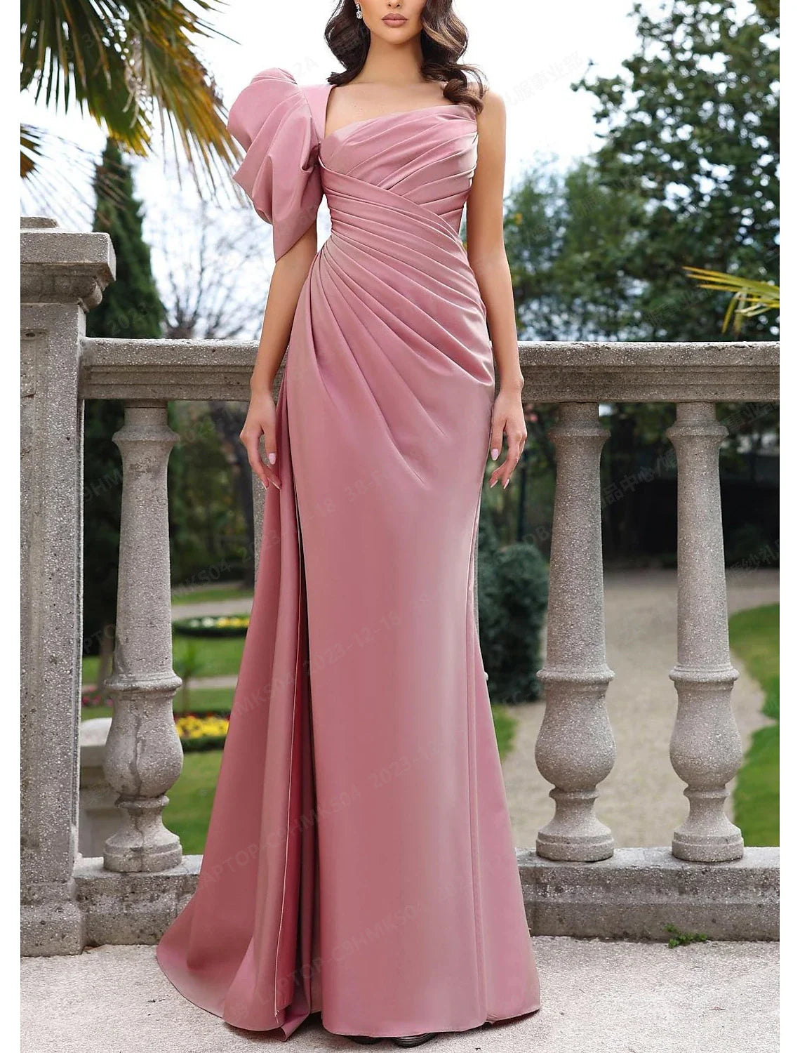 Sheath / Column Evening Gown Elegant Dress Formal Floor Length Short Sleeve Square Neck Stretch Fabric with Shouder Flower Tunics Practical durable Sheath / Column Evening Gown Elegant Dress Formal Floor Length Short Sleeve Square Neck Stretch Fabric with Shouder Flower Tunics Practical durable