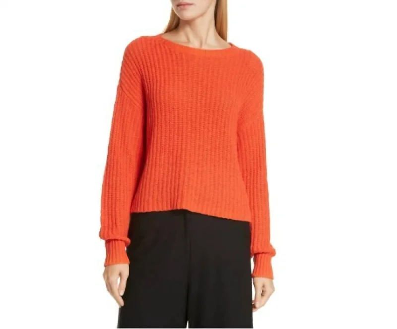 Organic Cotton Rib Knit Oversized Shaker Sweater In Orange Cable Knit Ribbed Knit Lace Knit
