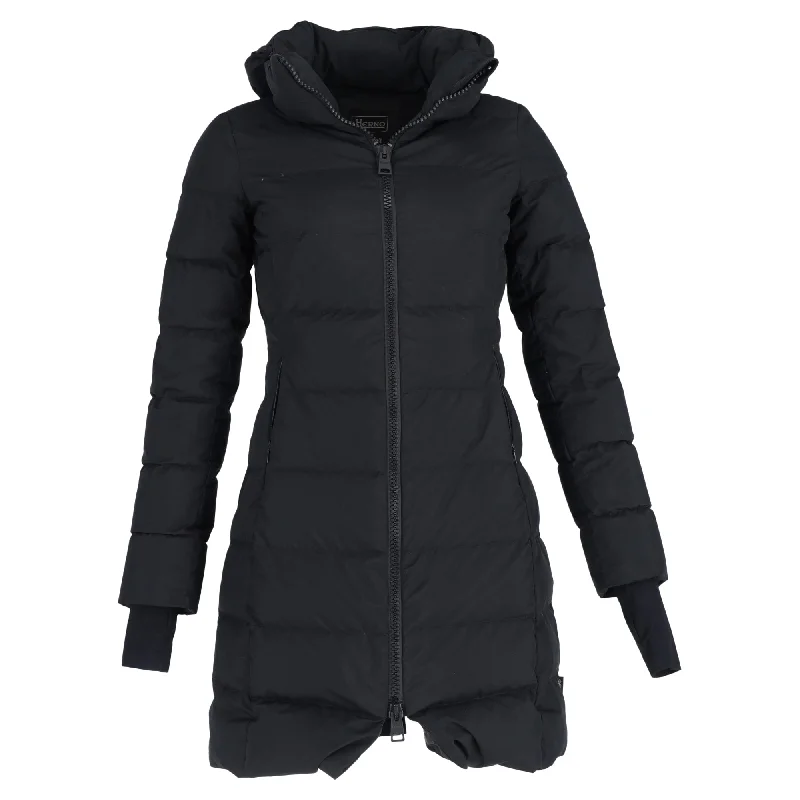 Herno Zipped Hooded Down Jacket in Black Polyester Faux Fur Jacket Real Fur Jacket Shearling Jacket