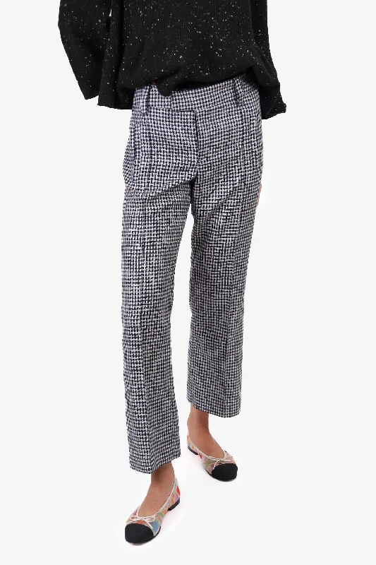 Smythe Black/White Plaid Wide Leg Trousers Size 8 Trousers stylish elegant