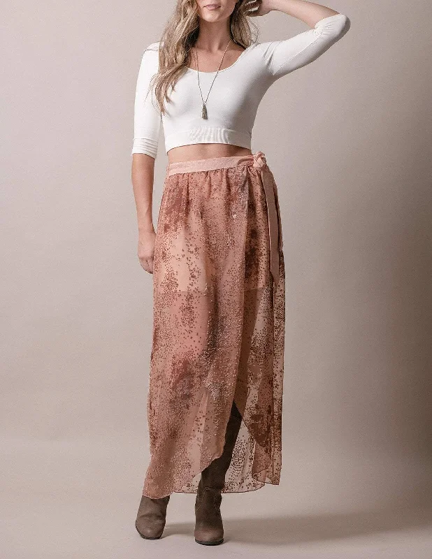 Burnout Velvet Faux Wrap Skirt asymmetrical skirt cut