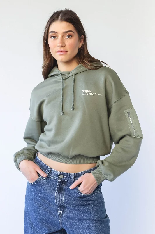 Estrid Pocket Hoodie Thyme WM - Final Sale Hoodie with Turtle Neck Cozy Winter