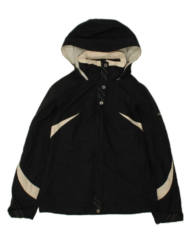 COLUMBIA Womens Hooded Windbreaker Jacket UK 10 Small Black Colourblock Hooded Jacket Caped Jacket Shawl Collar Jacket