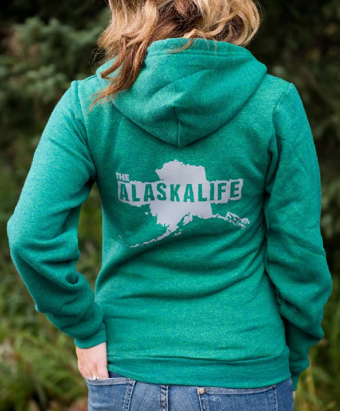 Green Zip Up Hoodie Hoodie with Lace Feminine Delicate
