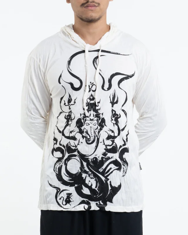 Unisex Ganesh Chakra Hoodie in White Hoodie with Stripes Bold Sporty
