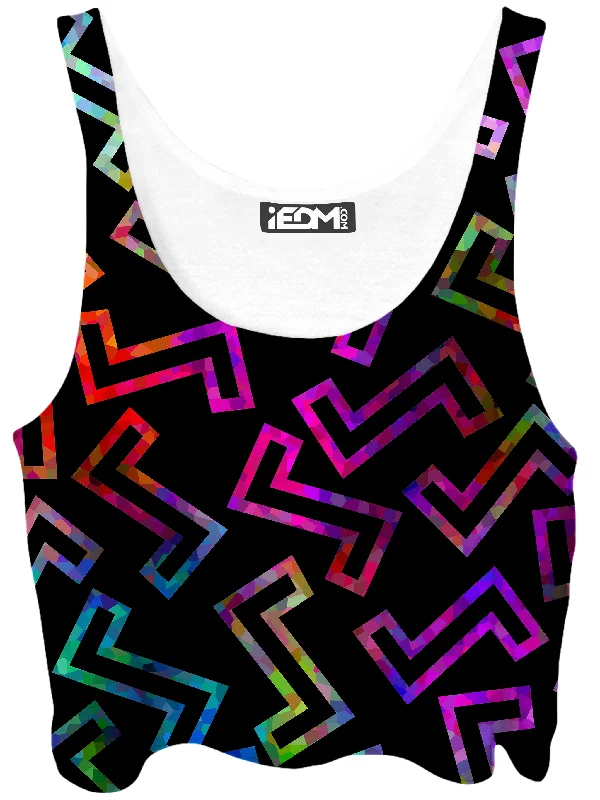 Sparkle Geometric Crop Top Front Pockets Side Pockets Patch Pockets