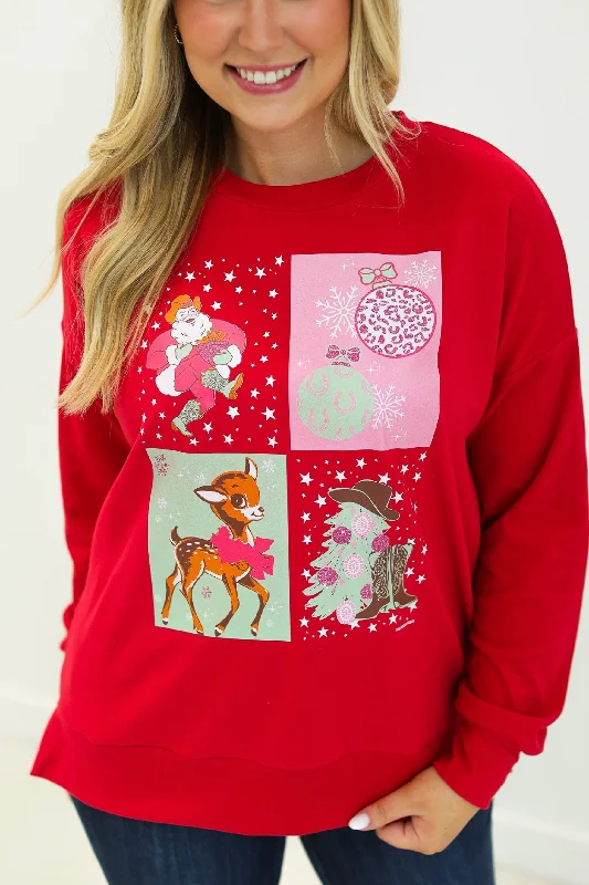 Cowboy Santa Graphic Sweater Turtle Neck Boat Neck Asymmetrical Neck