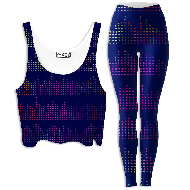 Techno Equalizer Bars Crop Top and Leggings Combo Rayon Fabric Velvet Fabric Corduroy Fabric