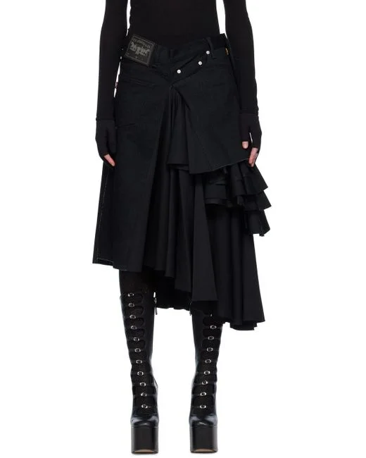 Junya Watanabe X Levis Women High-Waist Layered Max Skirt Black denim skirt fashionable Junya Watanabe X Levis Women High-Waist Layered Max Skirt Black denim skirt fashionable