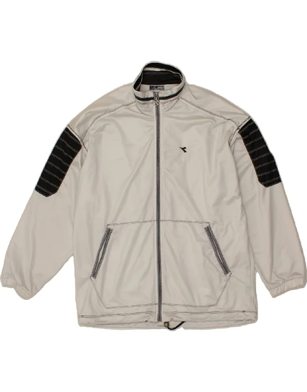 DIADORA Womens Windbreaker Jacket UK 16 Large Grey Colourblock Polyester Faux Fur Jacket Real Fur Jacket Shearling Jacket